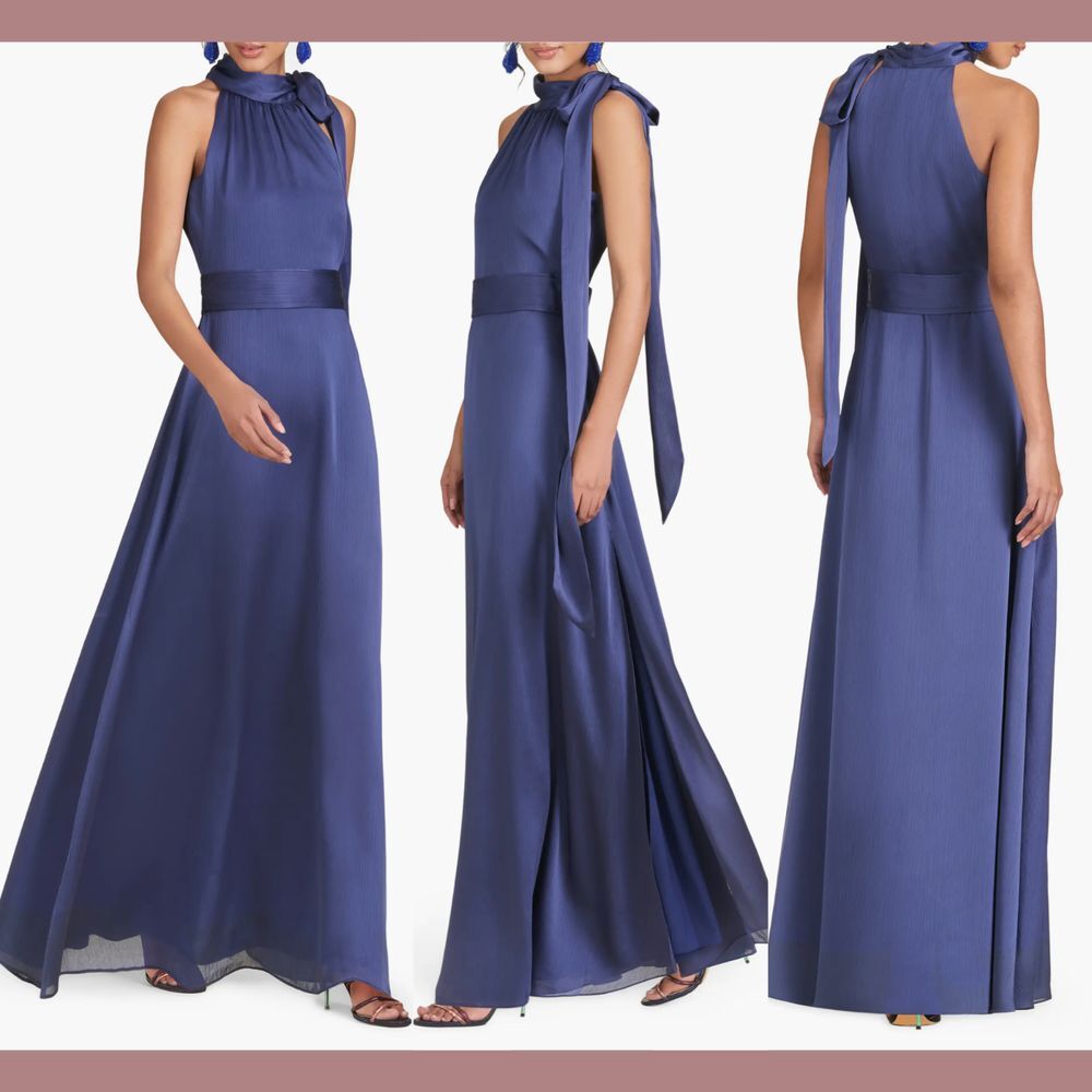 NWT $285 Sachin & Babi [‎ 12 ] Kayla Halter Bow Tie Gown Deep Cobalt Blue #Q888